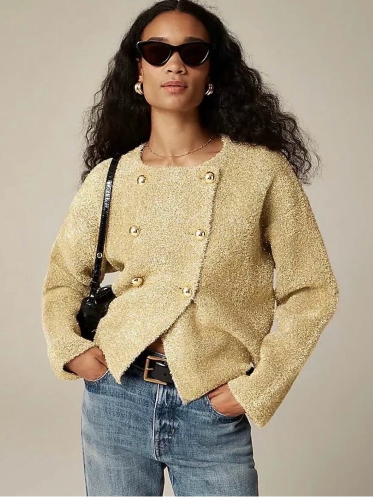 J. Crew Shimmery Gold Boucl Double-Breasted Jacket